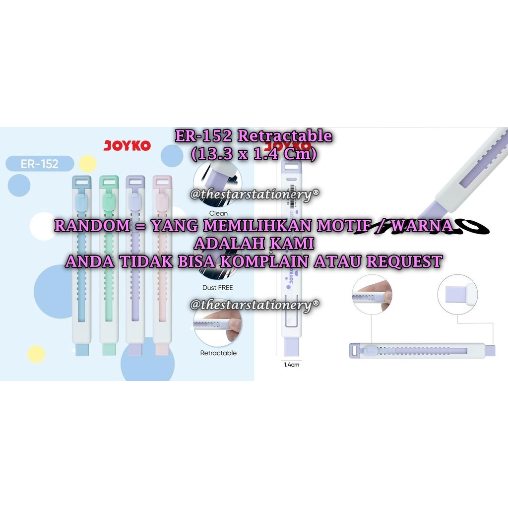 

(1 Biji) GROSIR Penghapus Mekanik JOYKO ER-152 / Penghapus Eraser Joyko ER-152 Retractable (1 Biji)