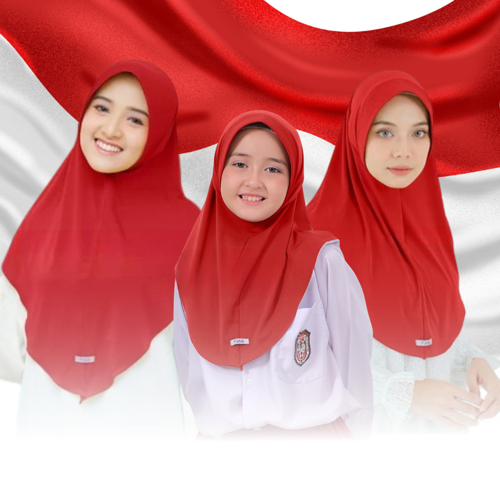 Hijab Instan 17 Agustusan Bergo Jersey Merah Putih Ukuran S M L Jilbab Instan Premium