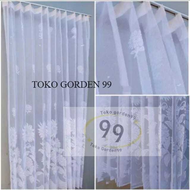 Promo Korden Vitrase Transparan Gorden Jendela Gording Pintu Kamar Motif Bunga Matahari Model KawatS