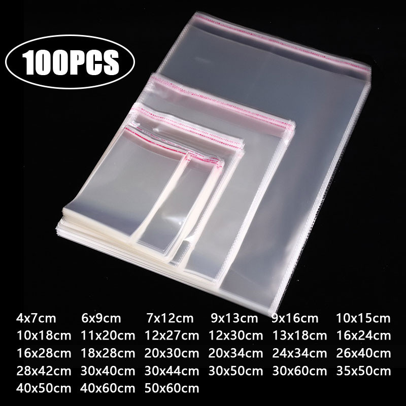 

100PCS Opp Self-adhesive Transparent Plastic Bag Clothing Jewelry Packaging Self adhesive Biscuit Candy Packaging Cellophane Bag