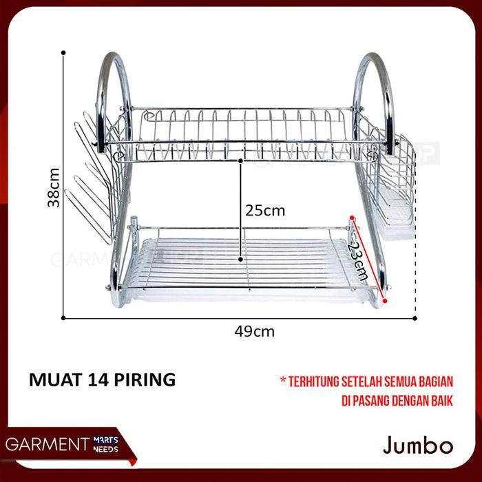 Rak Piring Stainless 2 Susun Kualitas no.1 - Jumbo, Packing Dus