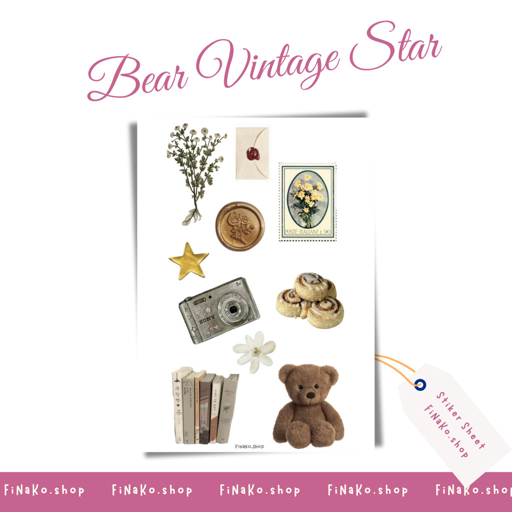 

Stiker Sheet Bear Vintage Aesthetic Star Ins Korea Untuk Dekorasi Scrapbook, Sticker Journaling, Phonecase, Headphone, Stiker Lucu