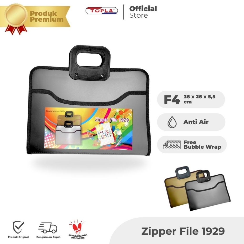 

TOPLA Map Resleting Zipper File 1929 Tas Dokumen Berkas Kantor Anti AIr Multifungsi Alat Silver perlengkapan sekolah Stationery