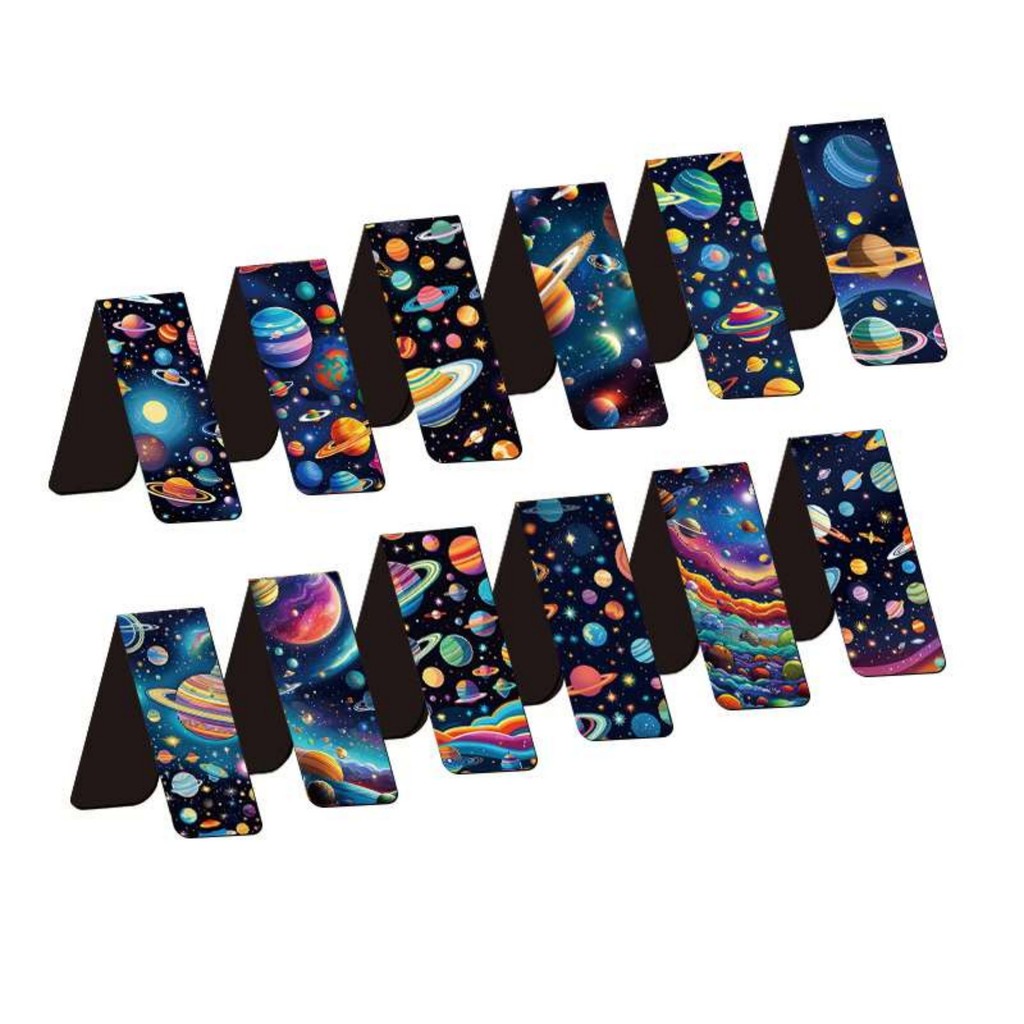 

12pcs Space & Planet Themed Magnetic Bookmarks - Durable Paper Page Markers for Students, Teachers and Everyday Use