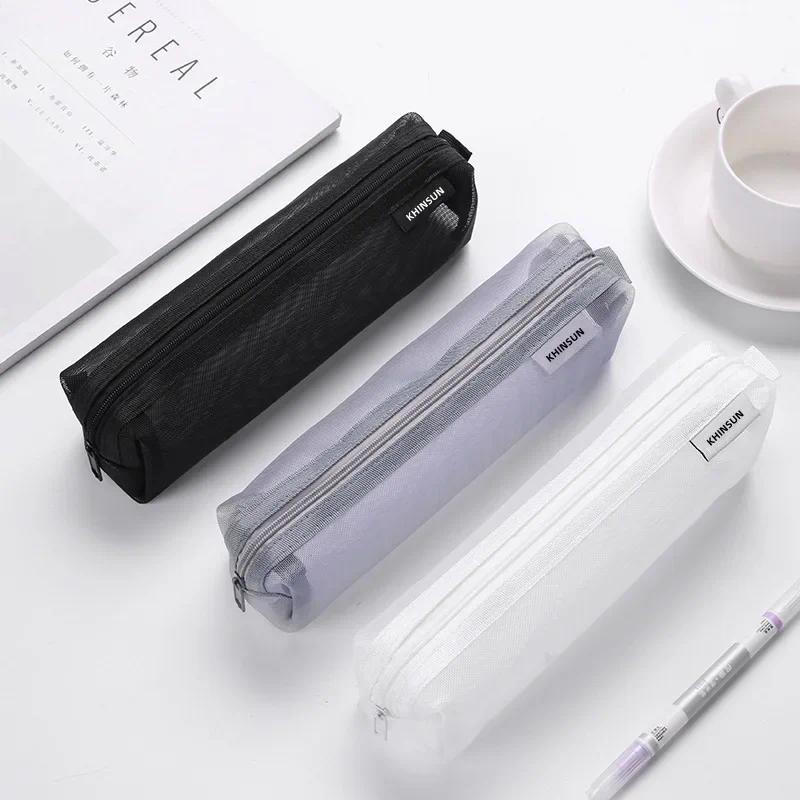 

1 Pcs Simple Mesh Transparent Pencil Case Storage Pen Bag Zipper Pouch Portable Mini Cute Stationery Office School Supplies