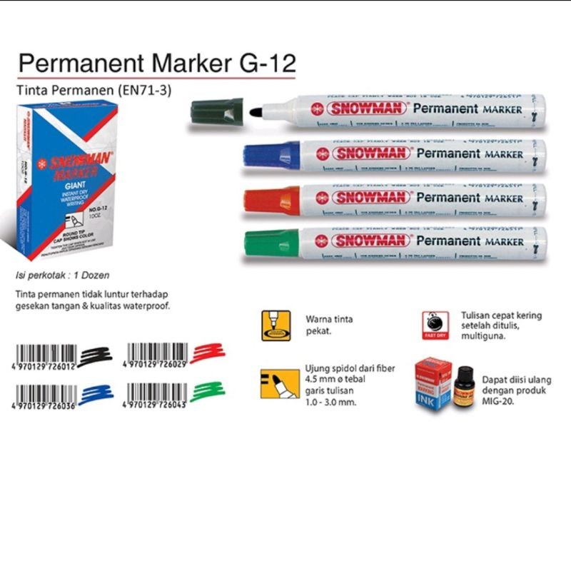 

Spidol snowman permanent G.12 ( 1pak/12pcs )