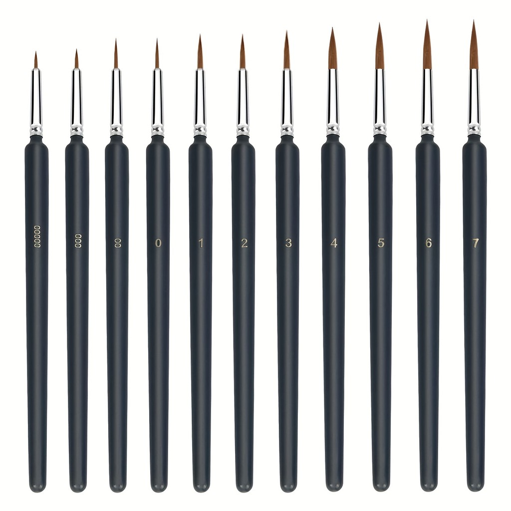

11 Micro Brushes, Fine Detail Nib Brush Set With Ergonomic Handle - Suitable For Acrylic, Oil, Watercolor, Face, Nail, Scale Mod
