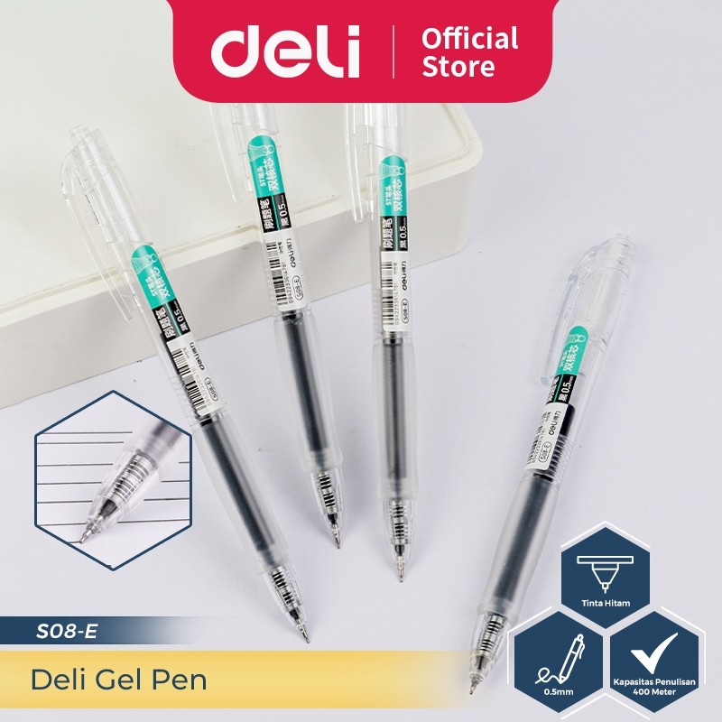 

Jual Deli Gel Pen / Pulpen Gel 0.5mm Tinta Hitam Isi 12 pcs Cepat Kering Tinta Banyak Bisnis Kantor S08-E