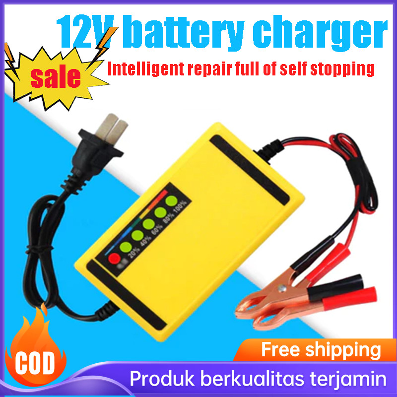 Alat Cas Aki Motor & Mobil Alat Pengisian Daya Aki Motor Intelegent Charger 12V 2Ampere Pengisi Daya