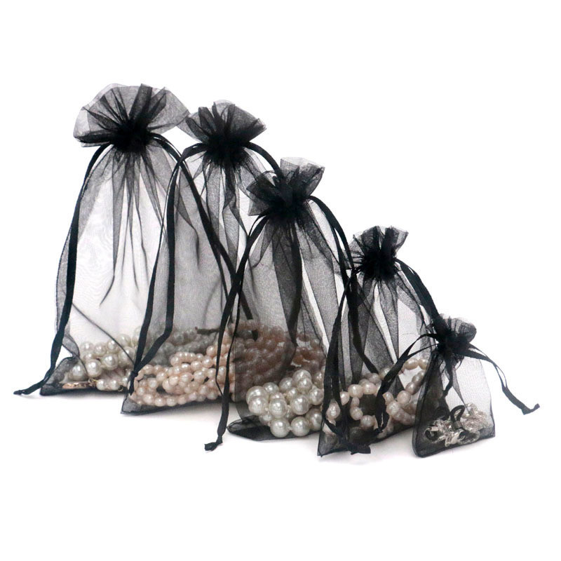 

50pcs/lot 7x9 9x12 10x15 13x18CM Black Organza Bags Jewelry Packaging Bags Wedding Party Decoration Drawable Bags Gift Pouches