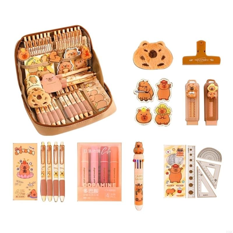 

9Pcs Cartoon Stationeries with Large Pen Case Eraser Pen Marker Ruler Sticker D5QC