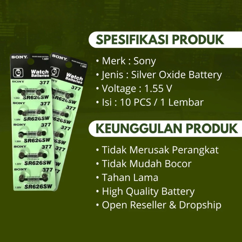value pack baterai jam tangan sr626sw 377 isi 10 pcs kn