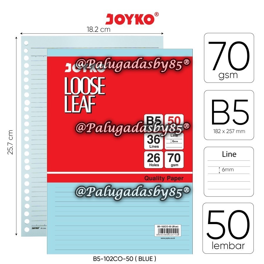 

(1 Pak Isi 50 Lembar) GROSIR Loose Leaf JOYKO B5 50 Warna Warni / Loose Leaf Joyko B5-102CO-50 Warna