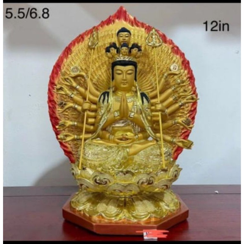 patung dewi seribu tangan/cien so - duduk- kayu- fiber-12inch