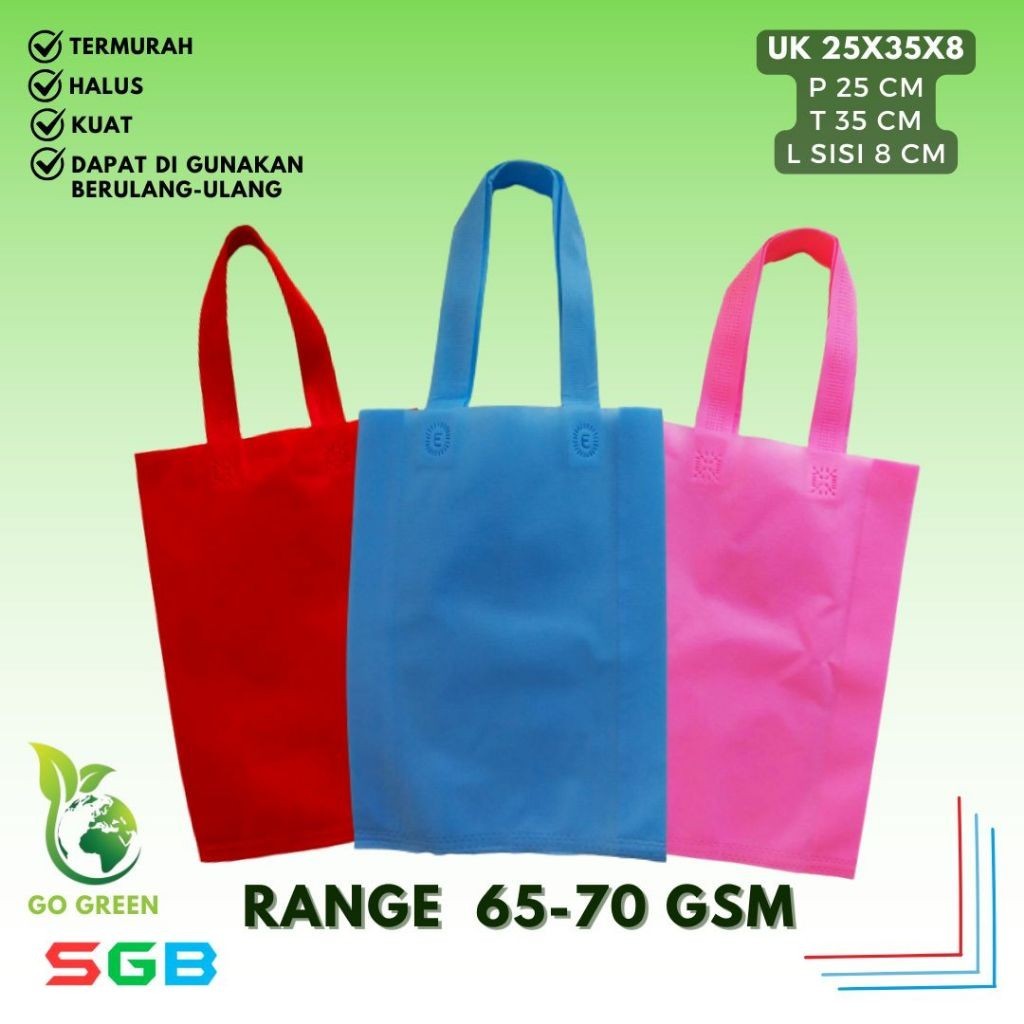

1lusin (12pcs) PaHe ( PAket HEmat ) Goodie Bag Handle uk 25x35x8 kain 65-70gsm / Tas Spunbond