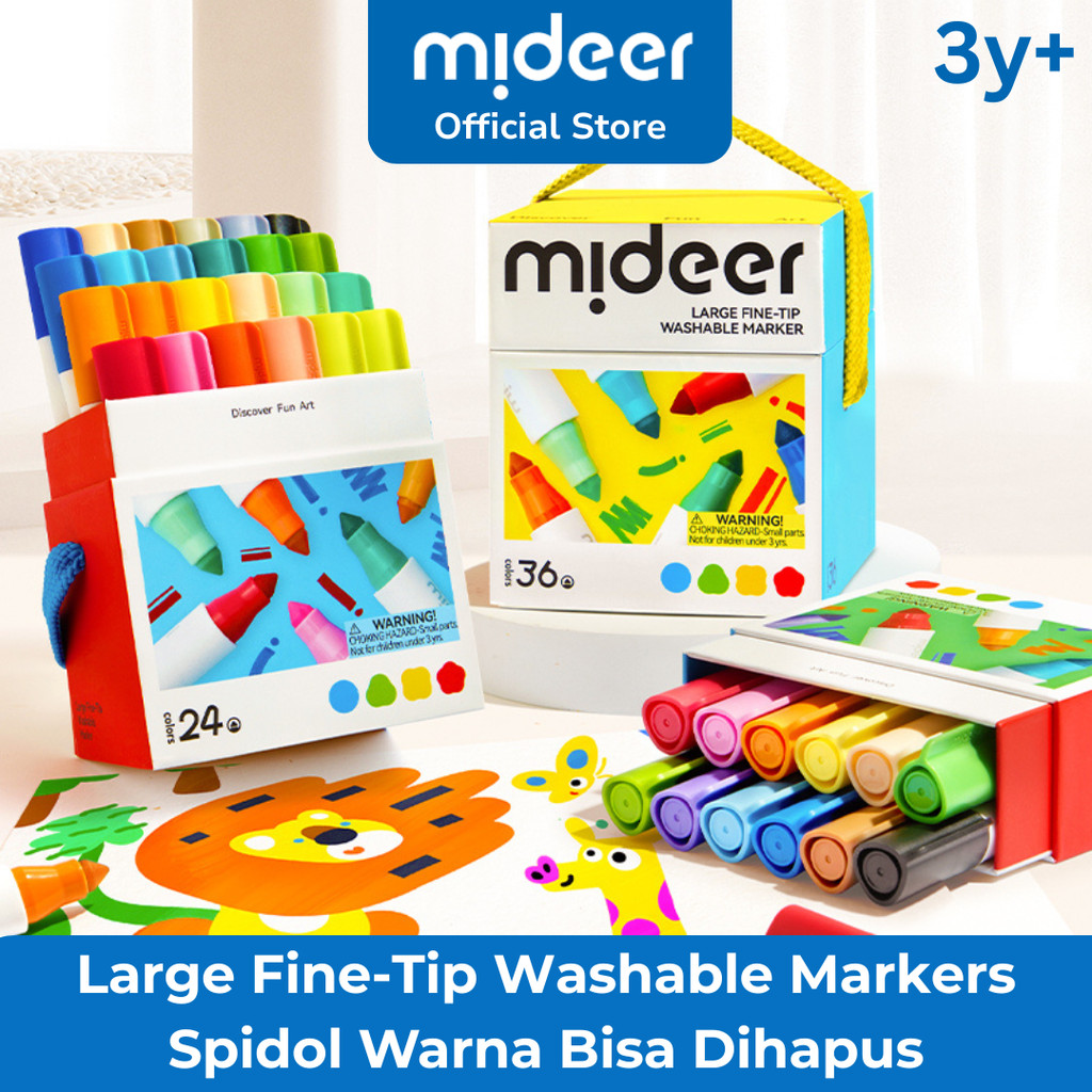 

Mideer Large Fine-Tip Washable Markers Spidol Warna Bisa Dihapus Anak Laki Laki Perempuan 3 Tahun +