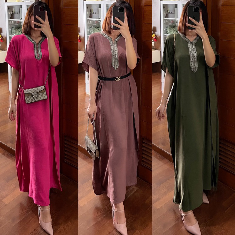 KAFTAN LEBARAN KAFTAN DUBAI BAJU GAMIS CRINCLE ABAYA BAJU GAMIS CRINCLE ABAYA