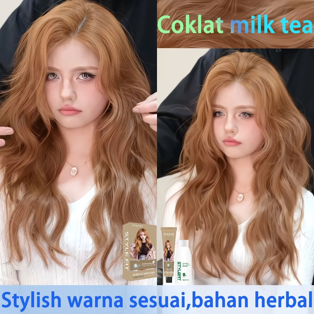 【Warna natural】 STYLE FIT Coklat milk tea cat rambut 200ml naturan aman (cat rambut, pewarna rambut,