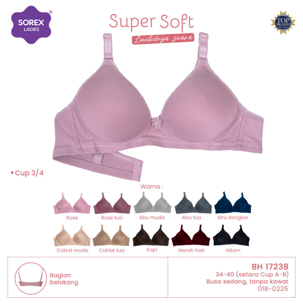 Sorex 17238 Bra Tanpa Kawat Super Soft Busa Sedang Setara Cup A-B BH Harian Simple Polos