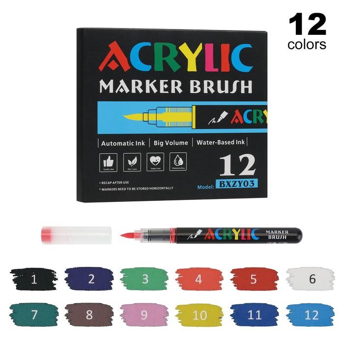 

MW 12/24/36/48 Warna Marker Cair Akrilik, Marker Cat Air, Untuk Kanvas, Batu, Kaca, Kayu, Kertas, DIY - 12