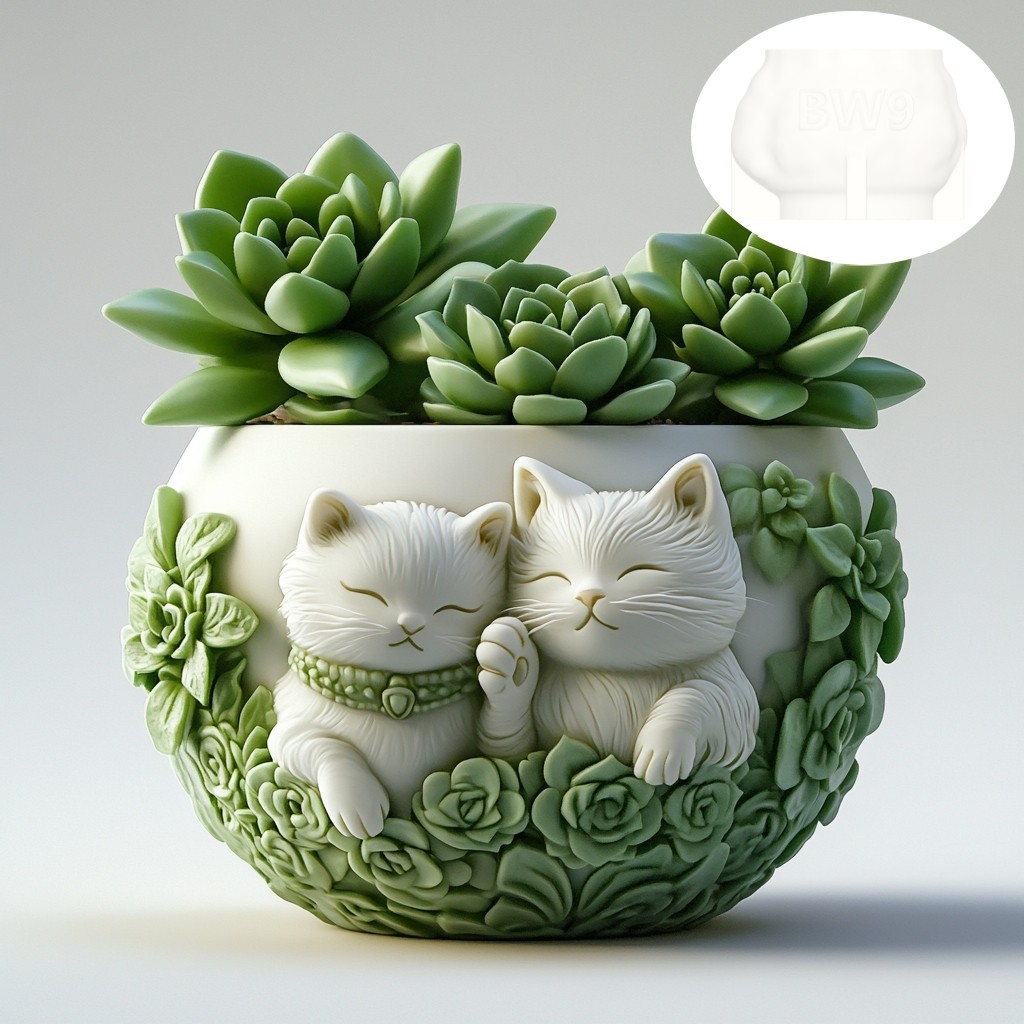 

Couple Cat Relief Succulent Plant Flower Pot Resin Silicone Mold Mother Cat Storage Box Concrete Gypsum Mold Mother's Day Gift