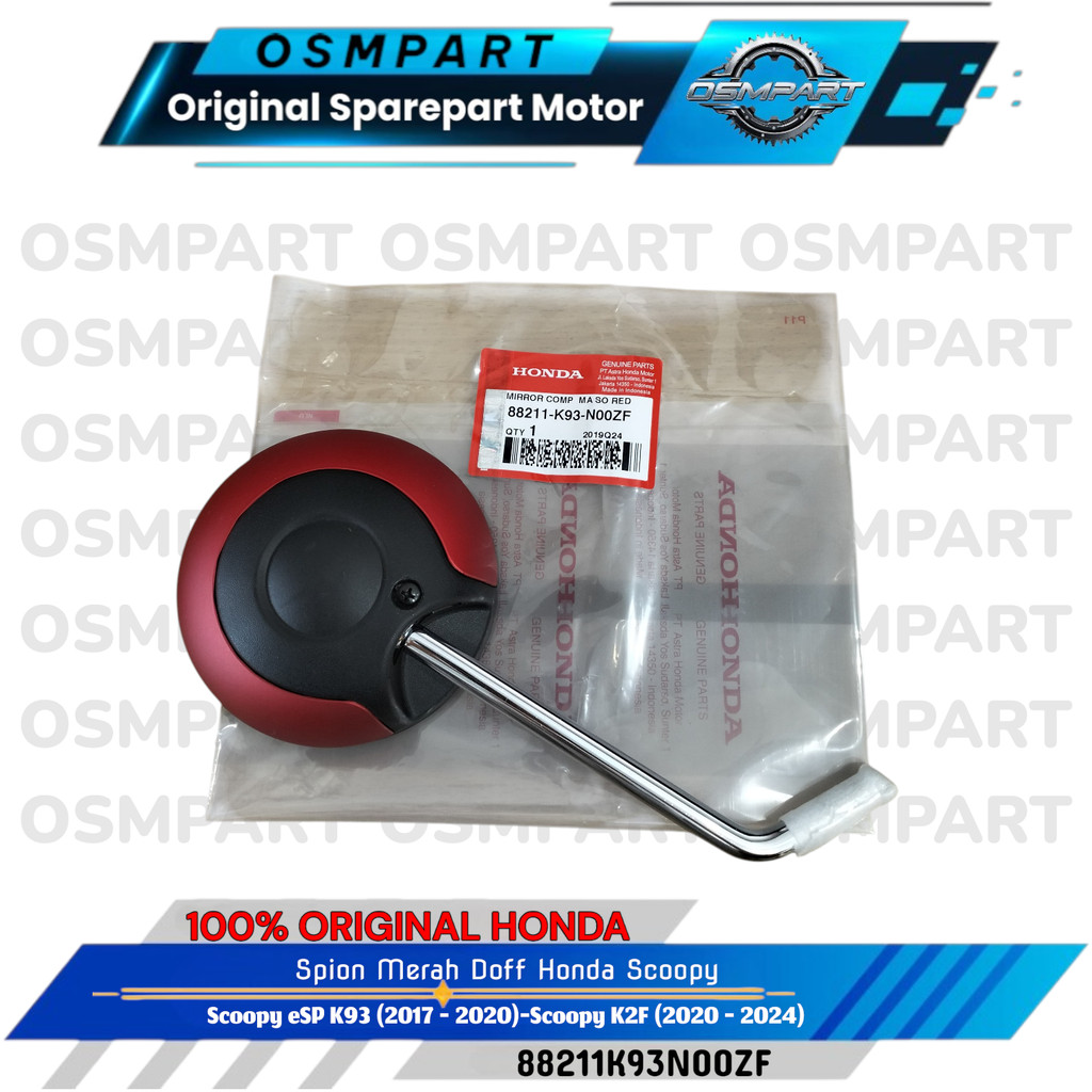 KACA SPION KANAN KIRI PER PCS SATUAN MERAH DOFF SCOOPY HONDA 88211K93N00ZF ORIGINAL
