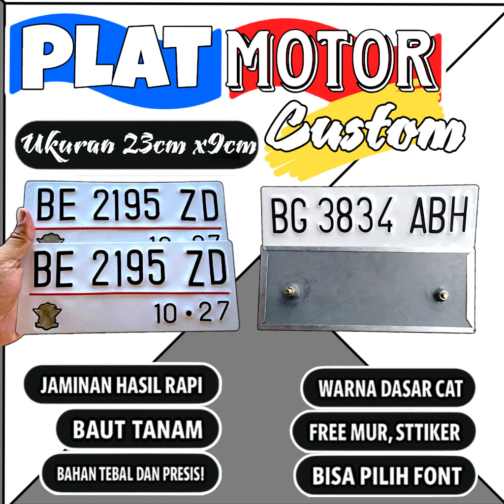 Plat motor custom warna putih satu pasang plat motor variasi warna putih plat motor baut tanam plat 