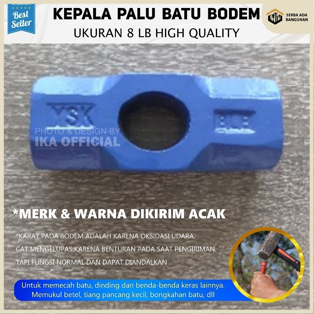 SAB Kepala Palu batu 8LB / Bodem 8LB / Martil Tanpa gagang (F65) / Palu Bodem 8 LB / Palu Besi Kepal