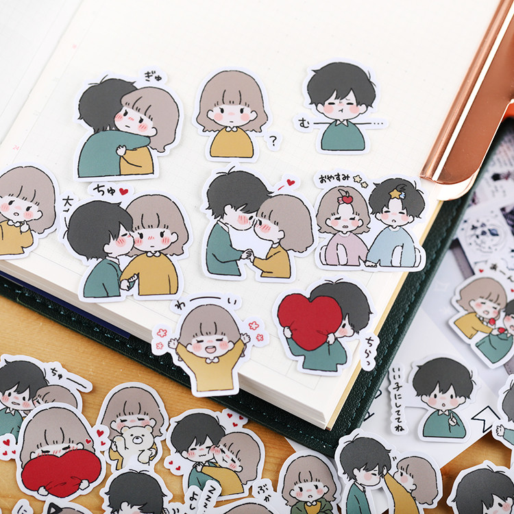 

40pcs Handbook Cute Character Sticker Handbook Diy Photo Album Waterproof Translucent Decorative Stickers Sweet Couple