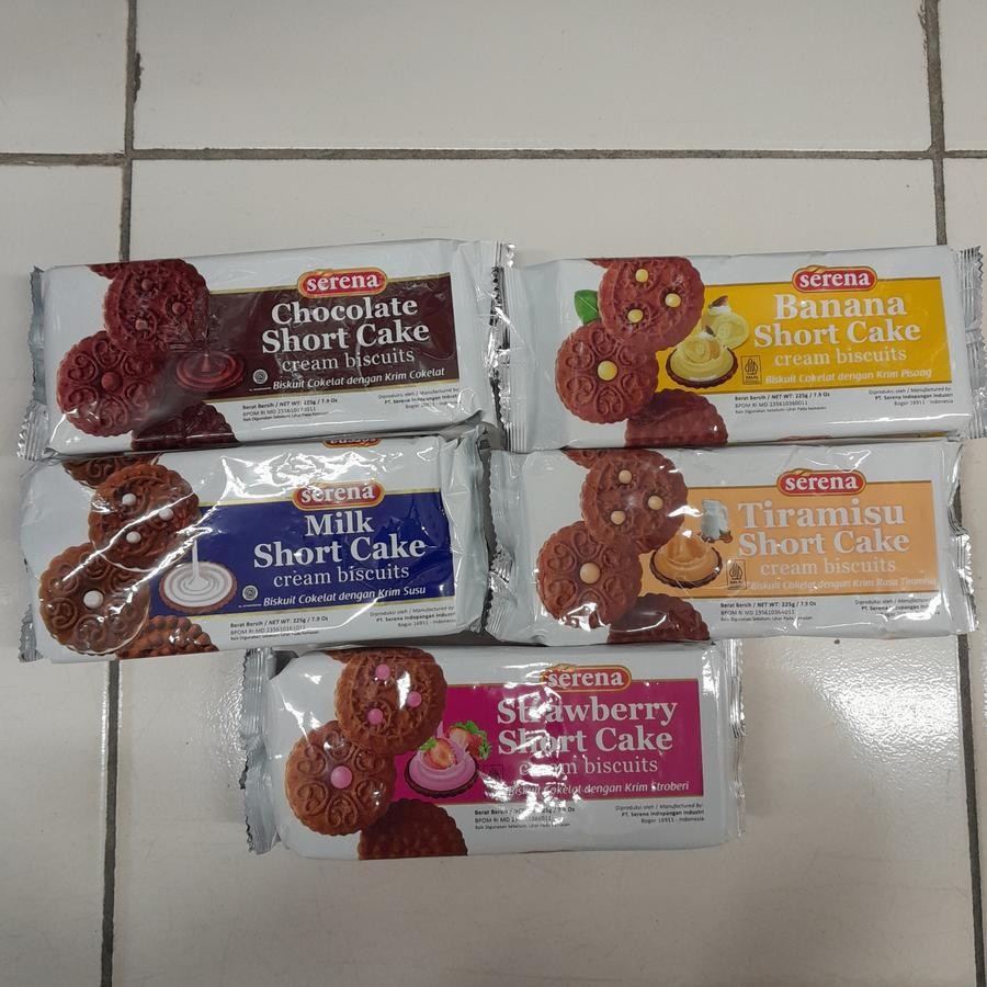 

Serena Short Cake Biskuit Cream Rasa COKLAT / BANANA / MILK SUSU / TIRAMISU / STRAWBERRY 225gr