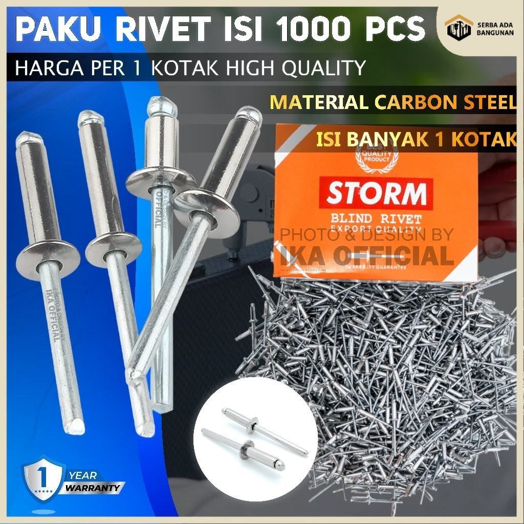SAB Paku Rivet Rivetti 440 Size 3.2mm x 11mm isi 1000pcs 1 KOTAK PAKU RIVET MERK ACAK 440 UKURAN 3.2