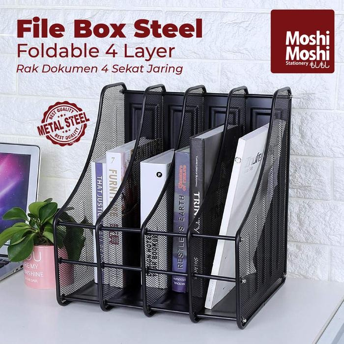 

File Box Foldable Steel 4 Layer Rak Penyimpanan Dokumen 4 Sekat Jaring Besi