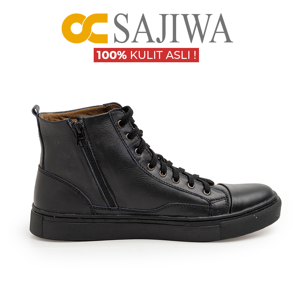 TERLARISSepatu Sneaker Pria Kulit Asli Brush Off Odon Cibaduyut OC Sajiwa Pantofel Casual Hitam Cokl