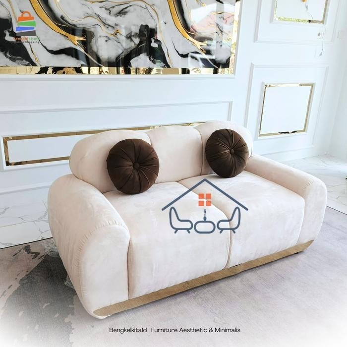 Kinza Sofa Ruang Tamu Sofa Minimalis Sofa Aesthetic Sopa Minimalis Ruang Tamu - Cream 901