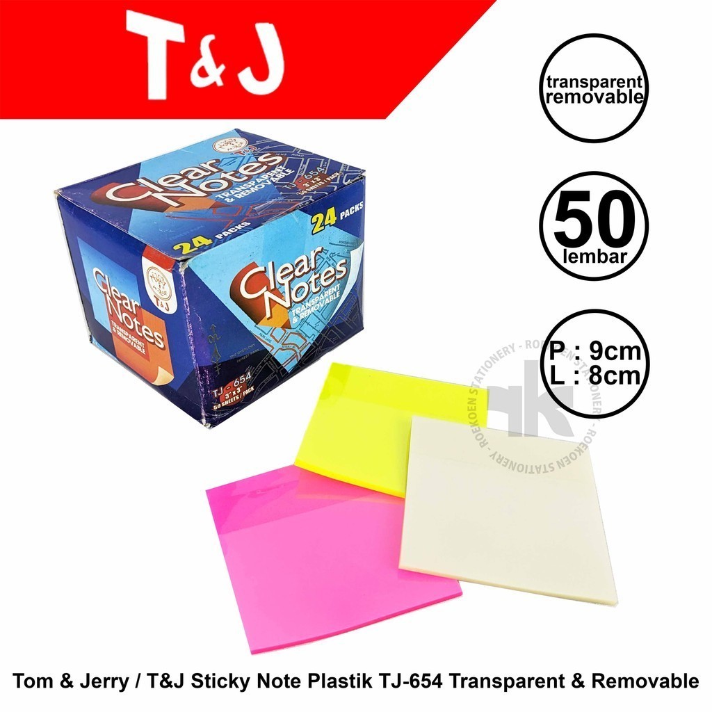 

Tom & Jerry TJ Sticky Note Plastik 76x76mm TJ-654-Mix 5 Transparent Colours (100 Sheets)