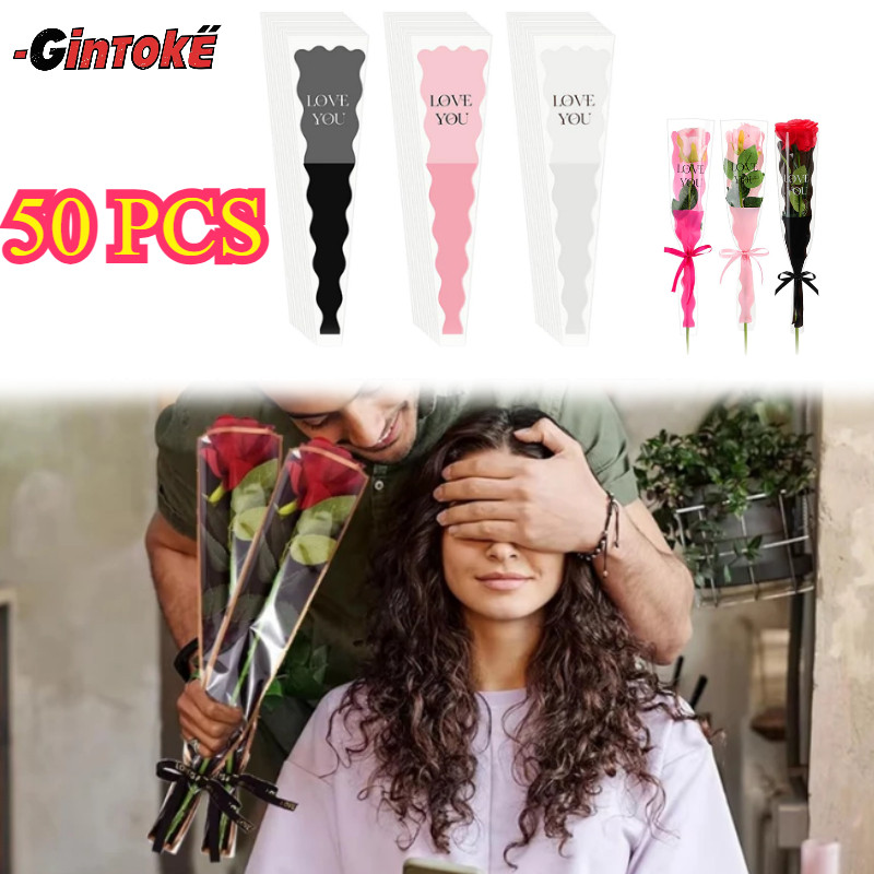 

50Pcs Plastik Rose Cellophane / Kantong Bunga Single Transparent / Plastik Bungkus Buket/plastik Buket Single Flower Upacara Wisuda, Bridal Shower Single Rose Bungkus Plastik Bunga Satuan