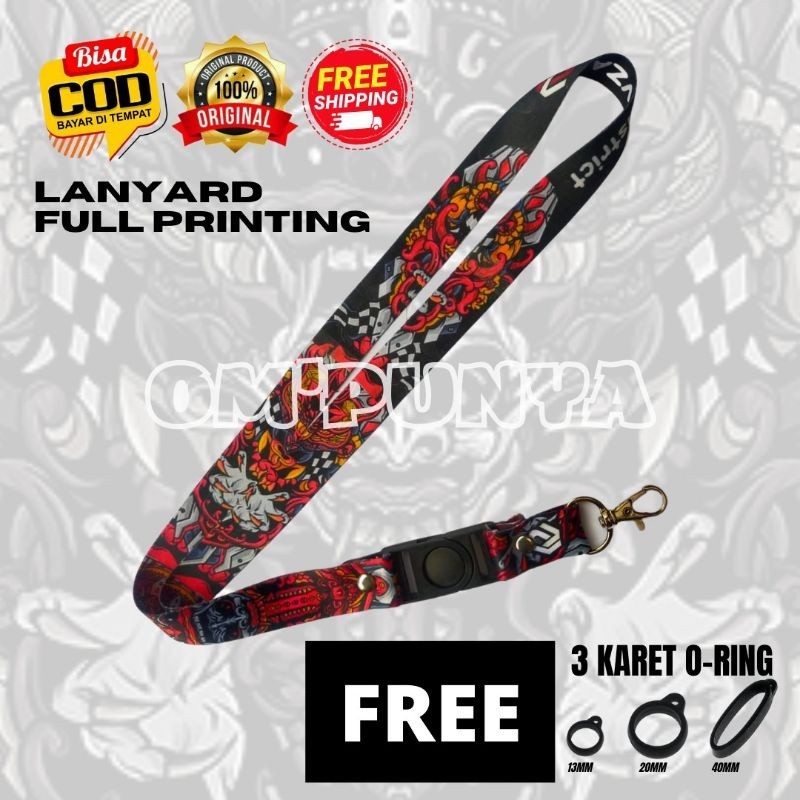

Lanyard Gantungan Bonus 3 karet Motif BARONG MERAH Full Printing bolak balik