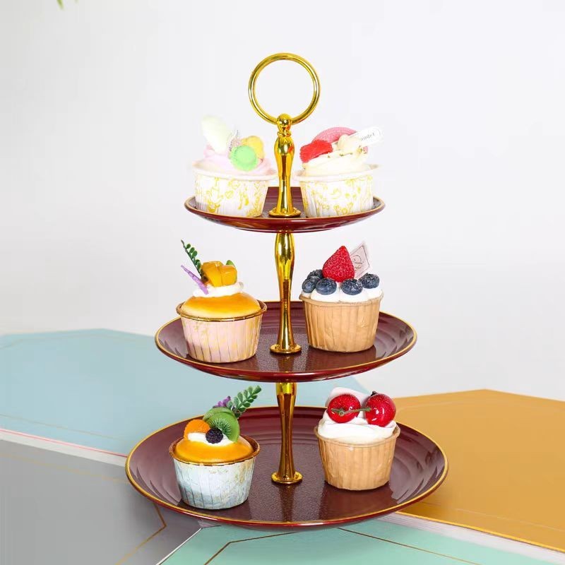 RB SUTANGStand Kue Tepi Emas / Rak Kue Susun 3 Tingkat / Piring Kue Tingkat Mewah / Detachable Plate