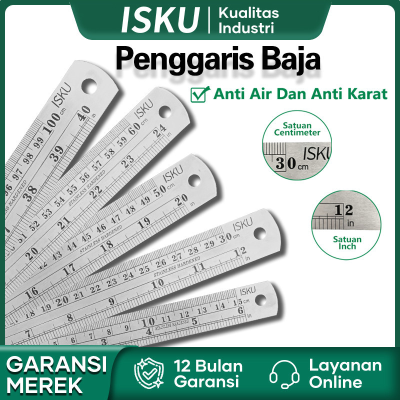 

ISKU Penggaris Besi 15-100CM Penggaris Logam/Mistar Besi/Stainless Steel Ruler Yang Menebal