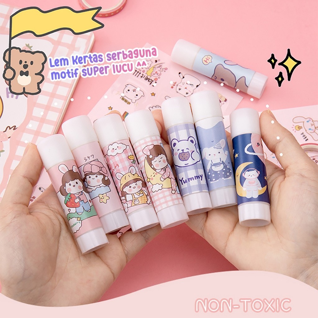 

Yoibeauty - Cartoon Glue Stick, Lem Stik Lem Perekat Kertas Padat Serbaguna, Lem Stik PVA Non Toxic, Alat Tulis Sekolah Kantor Stationery Lem Motif Korea Lucu