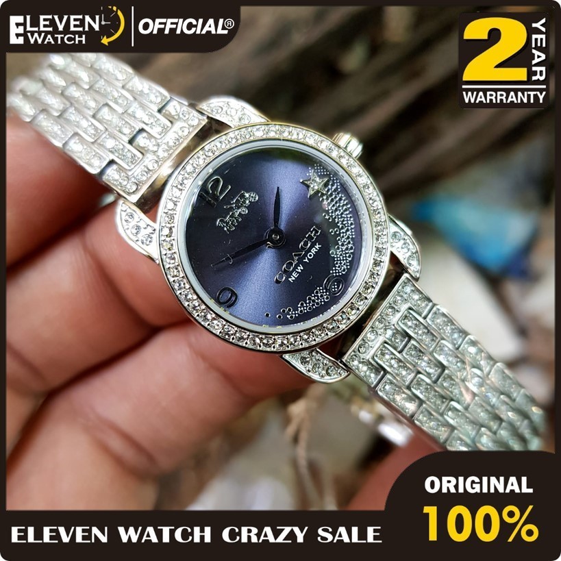 [Promo] Jam Tangan Wanita Coach Swarovski Diamond Swarovski Silver Stainless Steel Strap Original (G