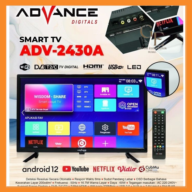 ADVANCE LED TV ANDROID 24 INCH 2430A / ANDROID TV  LED 24"