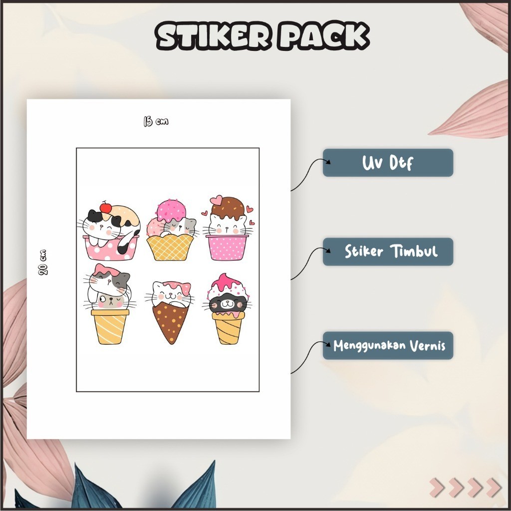 

Sticker Timbul UV DTF Tempel Hape Laptop Helm Kulkas Koper Cermin Motif Kucing/Cat 3 Putih Pink P34