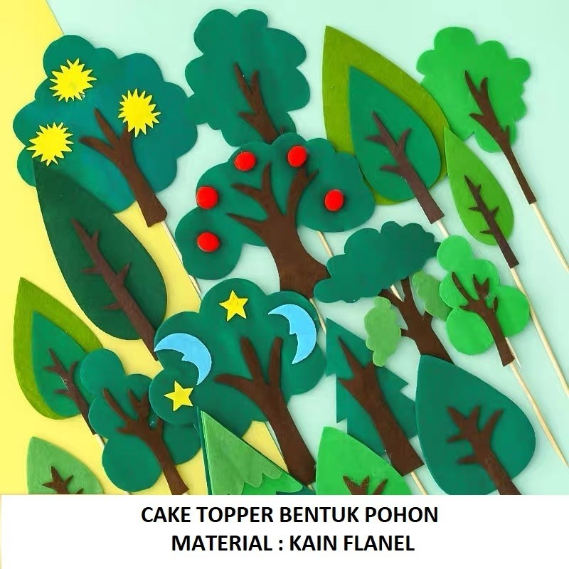 CAKE TOPPER POHON FLANEL tusukan hiasan kue ulang tahun birthday cake pohon natal christmas tree dek