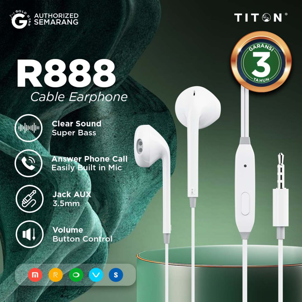Earphone Titon Cable 3.5mm R-888 | Bass Headset Built in Mic