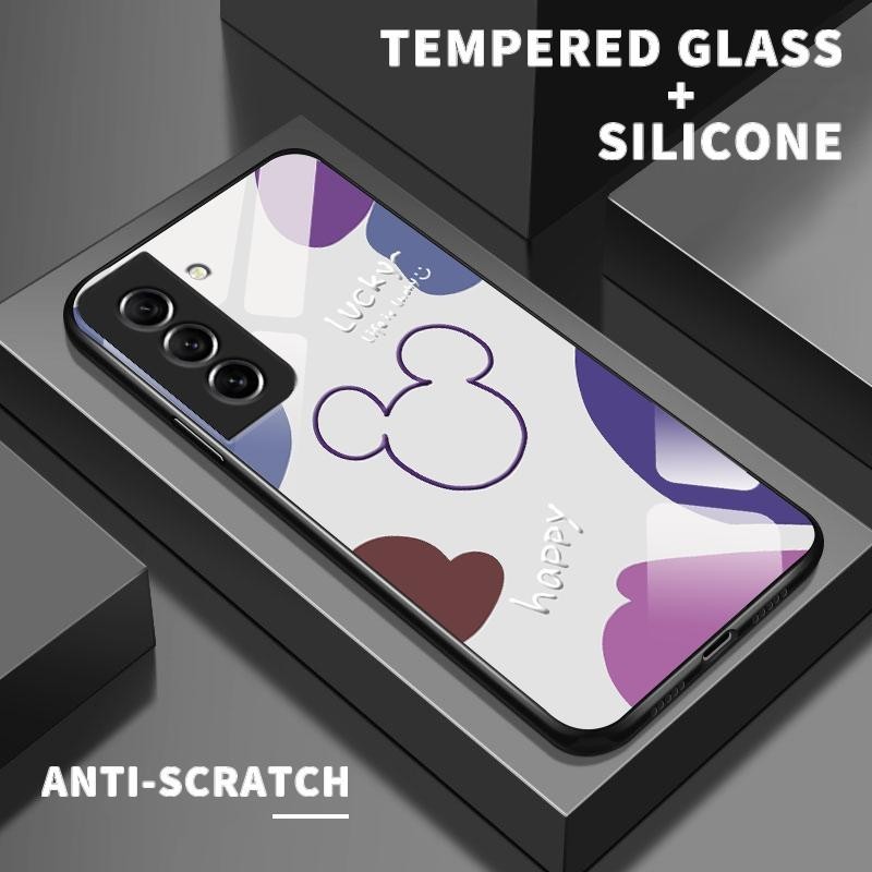Casing For Samsung S21 FE 5G S21 5G S21 Plus S21 Ultra Case Glass Kaca Slikon Back Artistic Mickey M