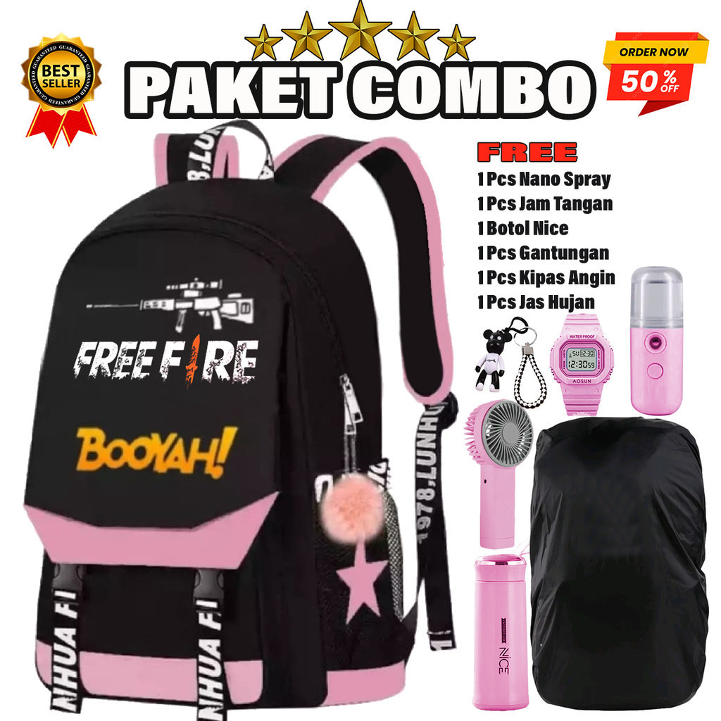 [FREE 6 ITEM] FREEFIRE BACKPACK SCHOOL STYLE KOREAN TAS RANSEL ANAK SEKOLAH FF BOYAH VIRAL 2023