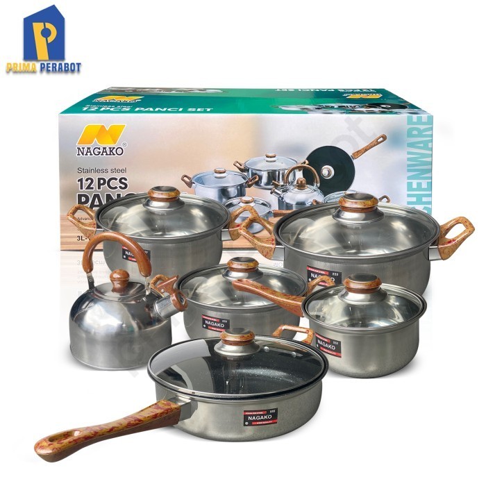 Panci Set 12 Pcs Stainless Cookware Set Nagako