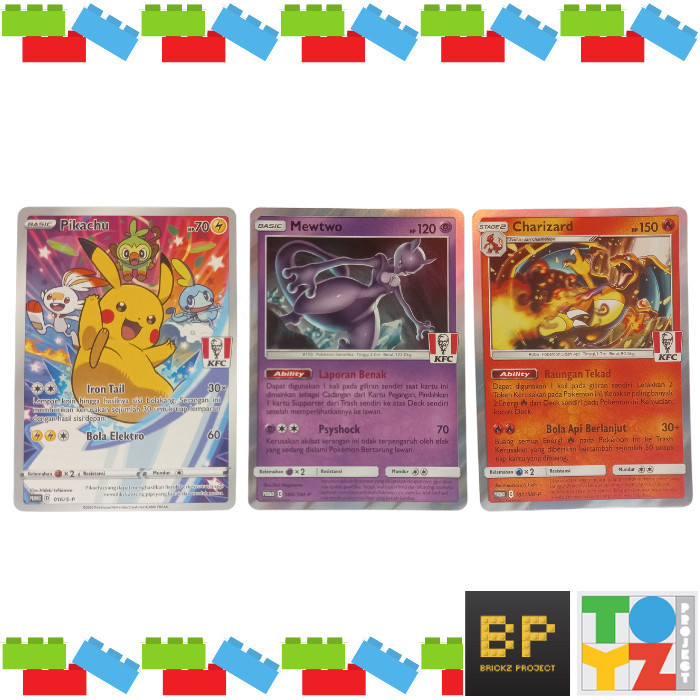 Kartu TCG Pokemon KFC Promo 1 Set - Pikachu - Mewtwo - Charizard LIGHT PLAYED / Damaged