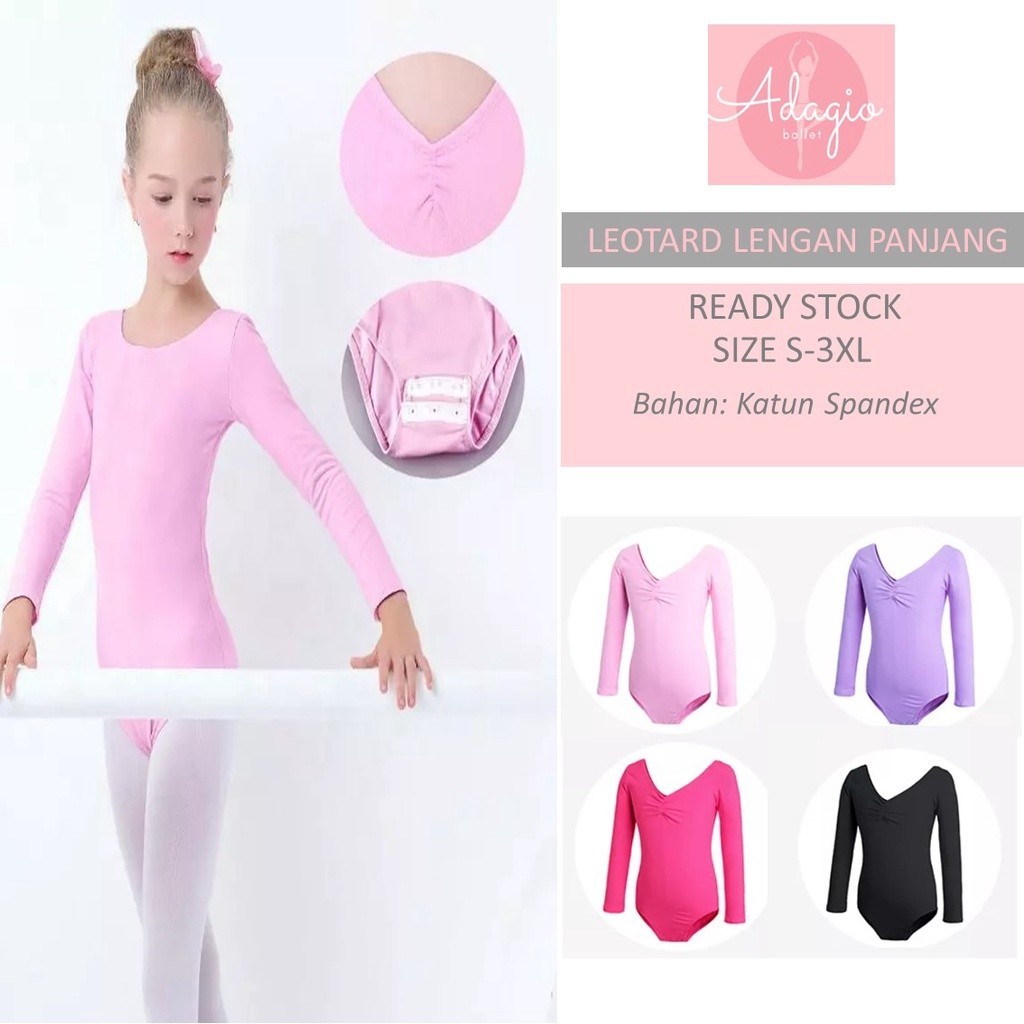 AL19LZ LEOTARD LENGAN PANJANG ANAK - BALLET COTTON SPANDEX LEOTARD BAJU GYM SENAM BALET